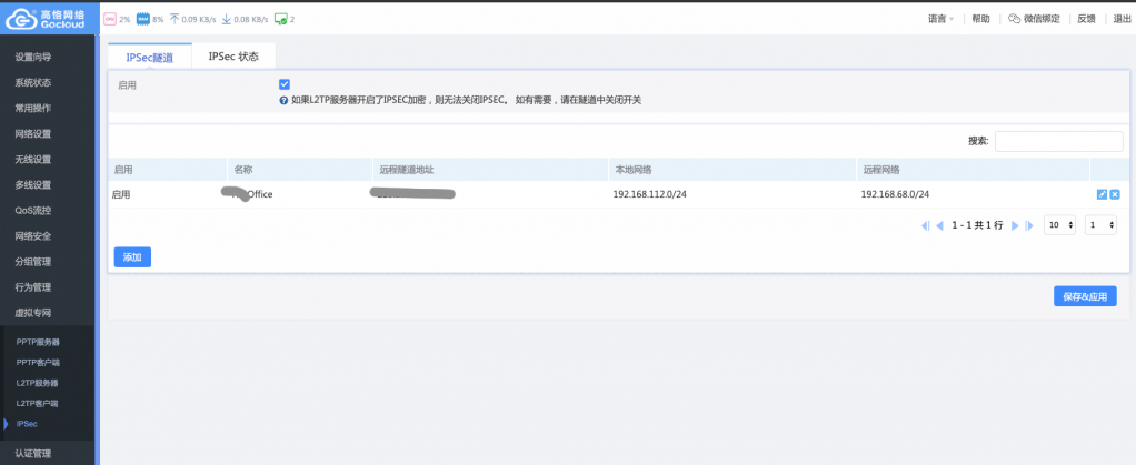 已启用IPSec